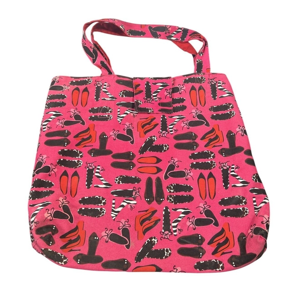 Vintage Y2K Pink Canvas Shoe Print Tote Bag Purse